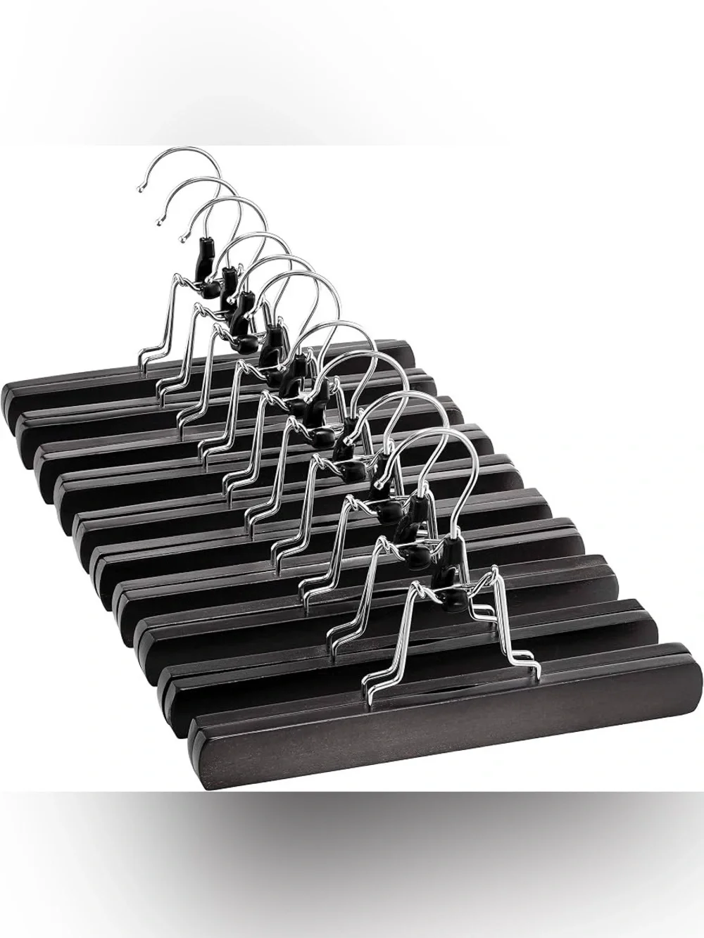 Amazon 7 Pack WOODEN Pants skirt Hangers Clips Black Non-Slip 360° Swivel Hook